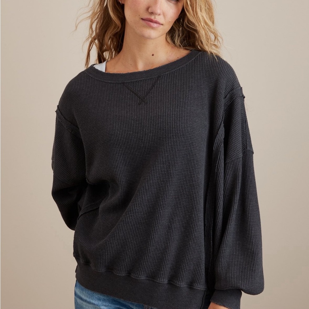 AE oversized big hug waffle sweatshirt black s